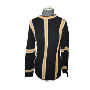 Vintage John F. Gee Small Black & Yellow Striped Long-Sleeve Ribbed Knit Sweater